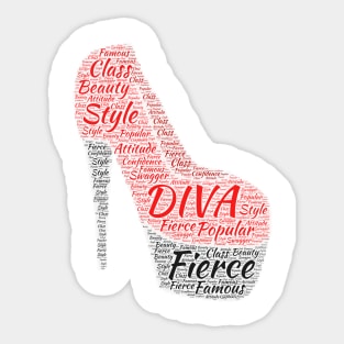 Red High Heel Diva Word Cloud Art Sticker